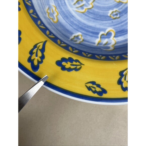 Set Of 4 Quadrifoglio Blue & Yellow Leaf Pattern Bowls 8 3/4” Made in Italy - Picture 7 of 10